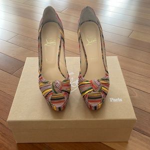 Louboutin Heels. Greissimo Pump 140 Damas Fabric. Multi Colour.